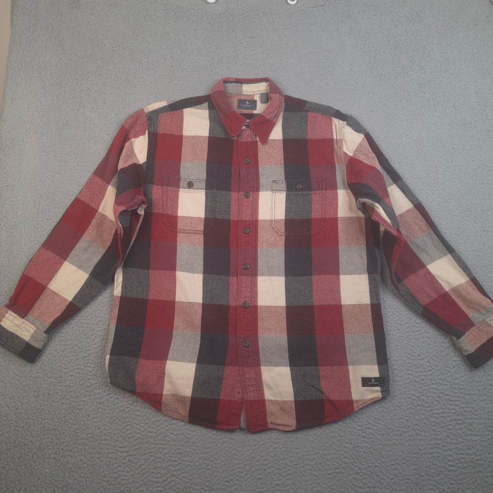 GH Bass Flannel Shirt Men Large Red Black Beige Buffalo Plaid Cotton Button Down
